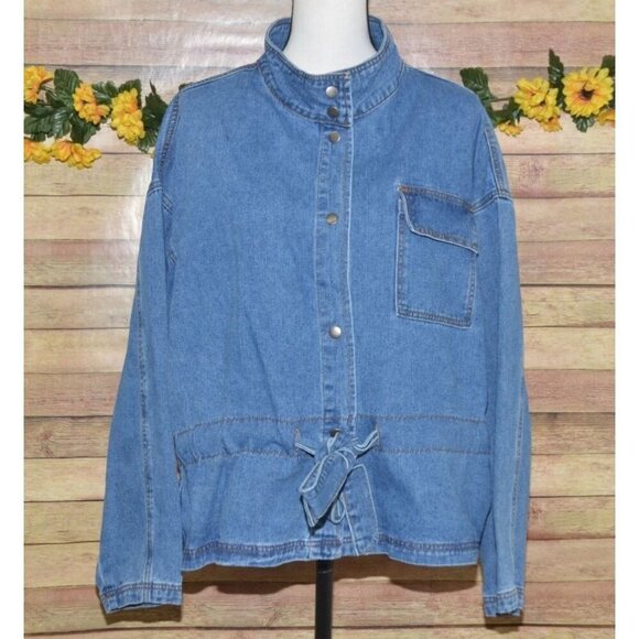 Wishlist Oversized Blue Denim Snap Button Front Jean Jacket Size S/M Belted - Picture 1 of 14